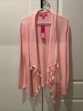 Lilly Pulitzer Light Pink Tassel Open-Front Cardigan